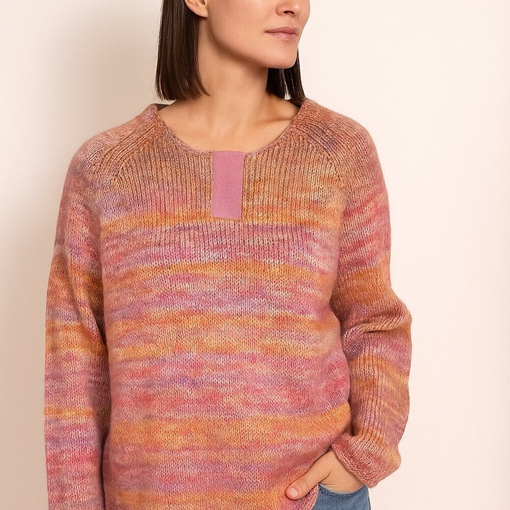 J. Jill Women's Multicolor Snap Front Pullover Sweater Knit Pastel Blend Medium